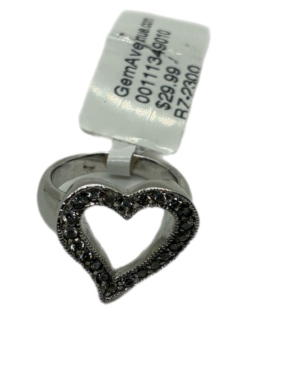 GEM AVENUE  SILVER PLATED B HEART RING, NWT SIZE 5.25